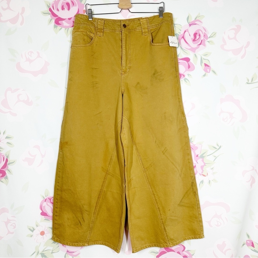 Free People Mustard Wide Leg Flare Jeans